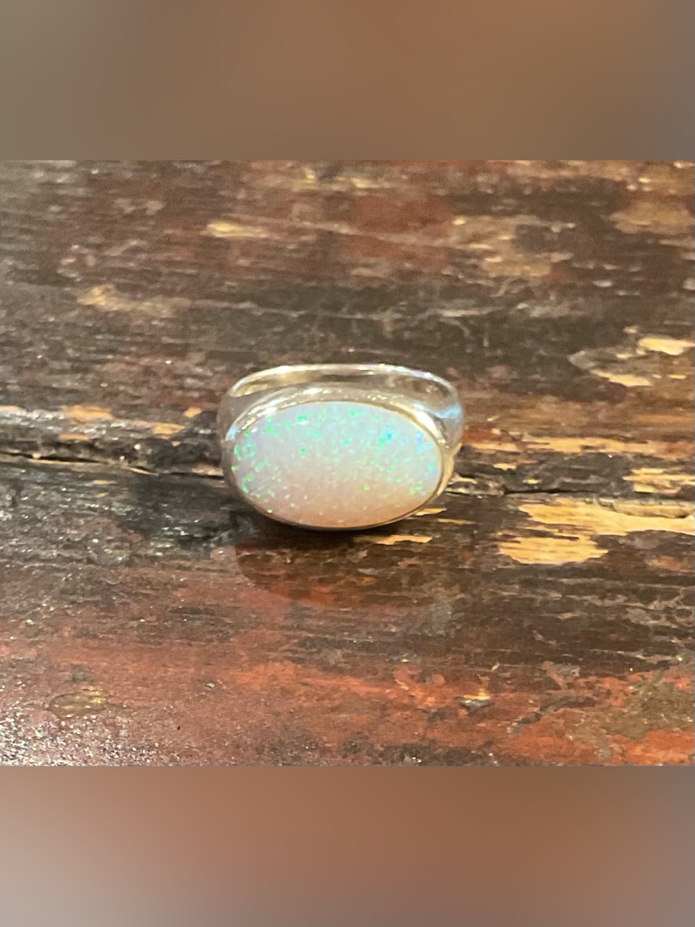 Sterling Silver Opal Oval Ring - White Opalescent